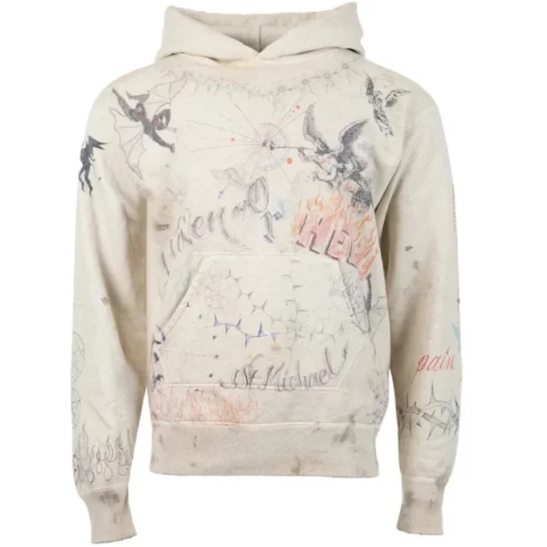 Beige Saint Michael Graffiti Hoodie